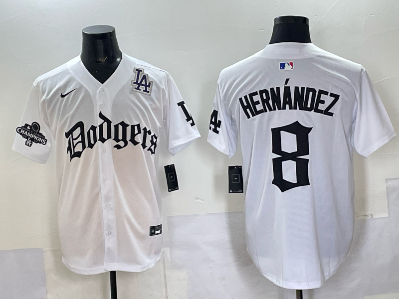 Men Los Angeles Dodgers #8 Hernandez white Nike 2025 MLB jersey 0011